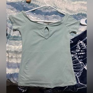 Express off the shoulder light blue top!